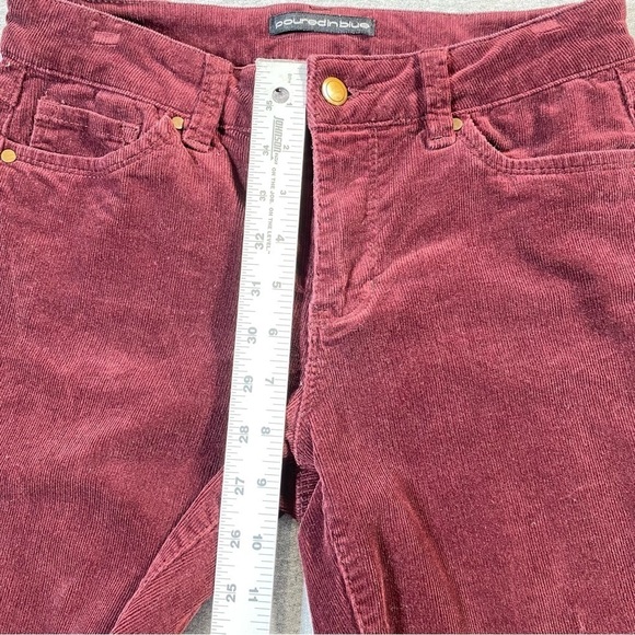 Poured in Blue Corduroy Pants Womens Sz 7 Maroon Low Rise Skinny Soft Casual - Picture 14 of 15